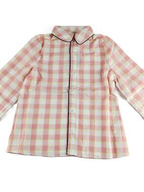 The Sunday Collective Button Front Pajama Top Girls Size 8-9Y Pink Seersucker